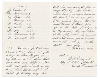 (SPORTS--BASEBALL.) Correspondence of an early baseball club secretary from Oneida, New York.